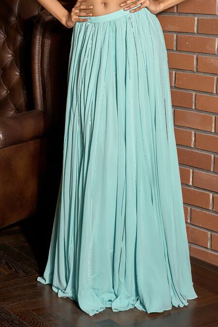 Shop Astha Batra Blue Net, Georgette Sequins, Cut Work Round Neck Embroidered Lehenga Set Online at Aza Fashions Shop_Astha Batra_Blue Net, Georgette Sequins, Cut Work Round Neck Embroidered Lehenga Set _Online_at_Aza_Fashions