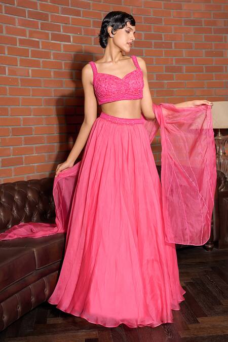 Astha Batra_Pink Organza, Net Embroidery, Sequins, Cut Heather Lehenga And Hand Blouse Set _Online_at_Aza_Fashions