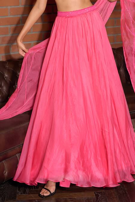 Buy_Astha Batra_Pink Organza, Net Embroidery, Sequins, Cut Heather Lehenga And Hand Blouse Set _Online_at_Aza_Fashions