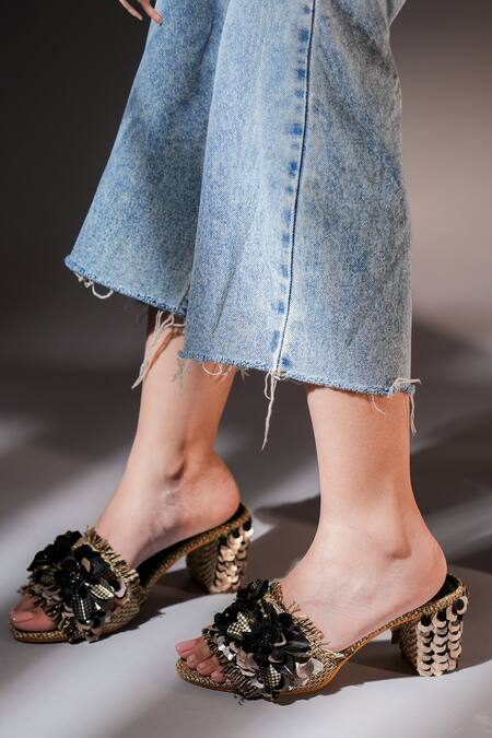 The Episode Black Embellished Floral Strap Heels Online at Aza Fashions The Episode_Black Embellished Floral Strap Heels _Online_at_Aza_Fashions