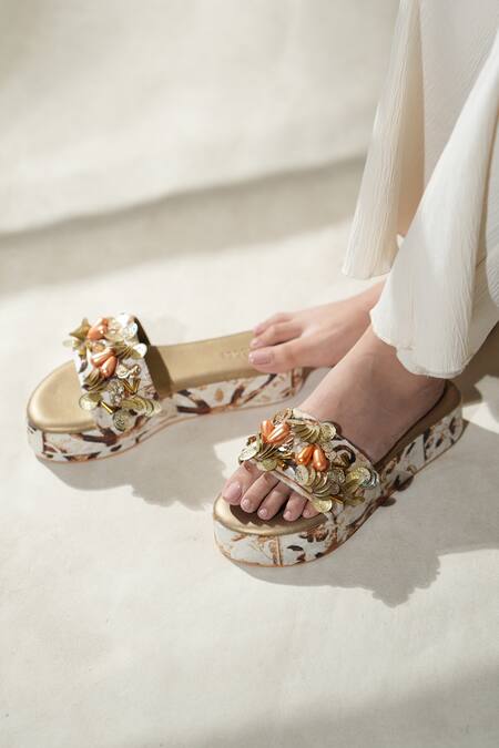 The Episode_Gold Embellished Charm Strap Platform _Online_at_Aza_Fashions