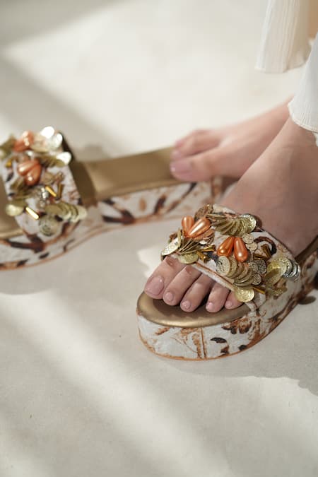 The Episode_Gold Embellished Charm Strap Platform _at_Aza_Fashions