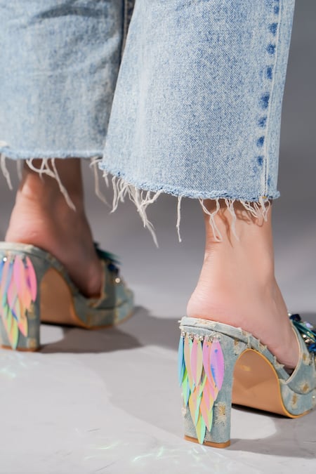 The Episode Savage Embellished Denim Strap Heels 