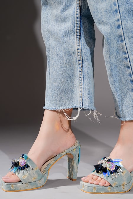 Shop_The Episode_Blue Embellished Savage Denim Strap Heels _Online_at_Aza_Fashions