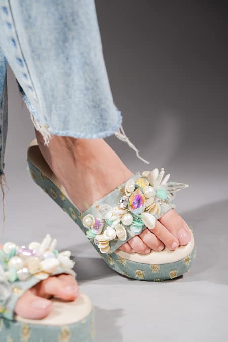Buy The Episode Blue Embellished Superstar Denim Strap Platforms Online at Aza Fashions Buy_The Episode_Blue Embellished Superstar Denim Strap Platforms _Online_at_Aza_Fashions