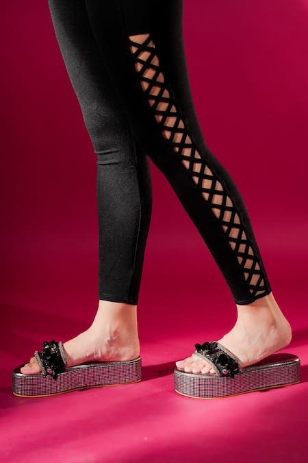 The Episode_Black Embellished The Starry Night Multi Strap Platforms _at_Aza_Fashions