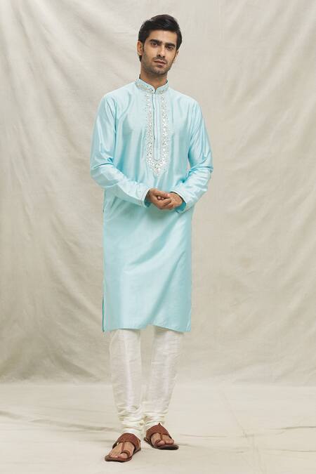 Buy Arihant Rai Sinha Blue , Satin Mirrors Bloom Embroidered Placket Kurta Set Online at Aza Fashions Buy_Arihant Rai Sinha_Blue , Satin Mirrors Bloom Embroidered Placket Kurta Set _Online_at_Aza_Fashions