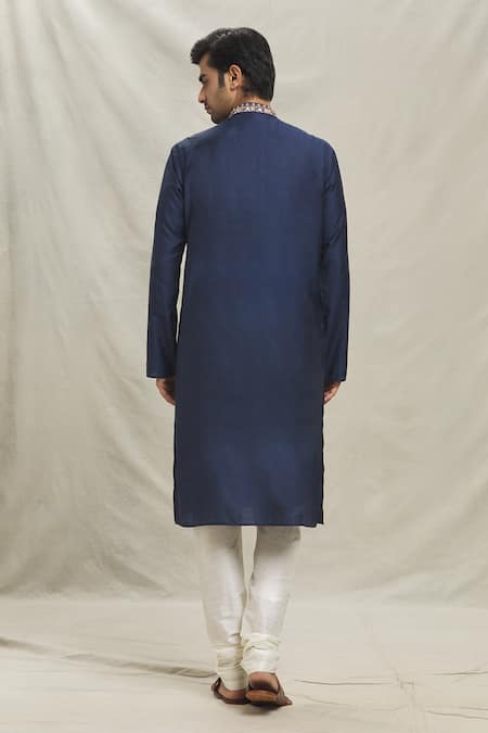 Shop Arihant Rai Sinha Blue , Satin Embroidery Blossom Placket Kurta Set at Aza Fashions Shop_Arihant Rai Sinha_Blue , Satin Embroidery Blossom Placket Kurta Set _at_Aza_Fashions