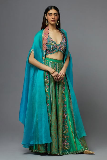 Aum By Asit And Ashima Embroidered Cape Sharara Set 