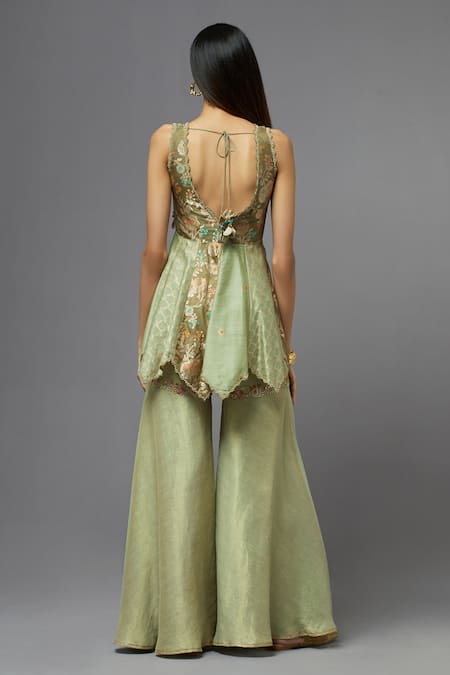 Aum By Asit And Ashima Embroidered Blouse & Palazzo Set 