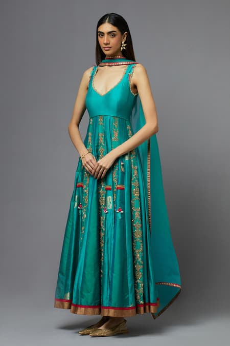 AUM by Asit and Ashima Floral Embroidered Anarkali With Dupatta 