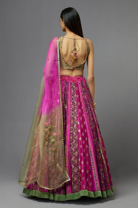Aum By Asit And Ashima Floral Embroidered Blouse Lehenga Set 