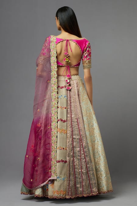 Aum By Asit And Ashima Thread & Floral Embroidered Blouse Lehenga Set 