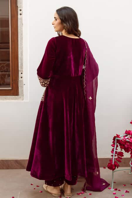 Maison Shefali Zeya Velvet Hand Embroidered Anarkali Set 