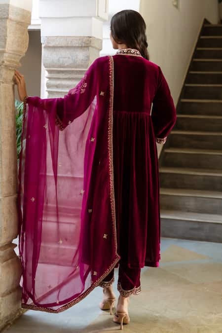 Maison Shefali Khizaan Velvet Hand Embroidered Anarkali Set 