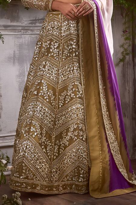 Shian Green Organza Gota Patti, Pearls Ambrosia And Embellished Bridal Lehenga Set Online at Aza Fashions Shian_Green Organza Gota Patti, Pearls Ambrosia And Embellished Bridal Lehenga Set _Online_at_Aza_Fashions