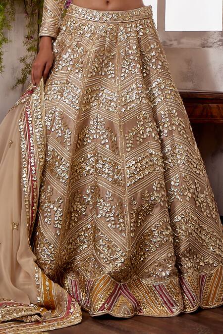 Shian_Beige Silk, Organza Gota Patti, Gardenia And Embellished Bridal Lehenga Set _Online_at_Aza_Fashions