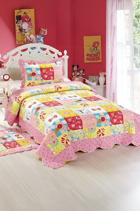 Quliting Tree Floral Print Quilt & Pillow Cover Set 