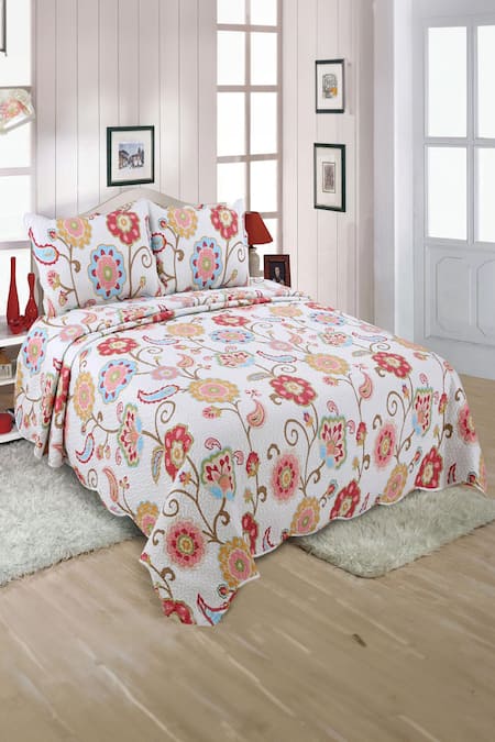 Quliting Tree Multi Color Microfiber Print Flower Bloom Quilt With Pillow Covers 