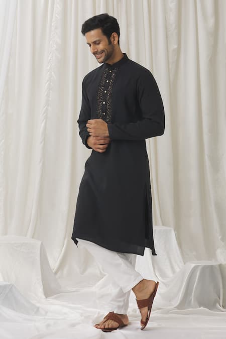 Buy Aariyana Couture Black Silk, Cotton, Polyester Embroidery Placket Kurta With Pant Online at Aza Fashions Buy_Aariyana Couture_Black Silk, Cotton, Polyester Embroidery Placket Kurta With Pant _Online_at_Aza_Fashions