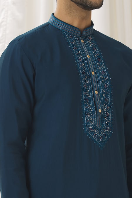 Shop Aariyana Couture Blue Silk, Cotton, Polyester Embroidery Thread Kurta With Pant Online at Aza Fashions Shop_Aariyana Couture_Blue Silk, Cotton, Polyester Embroidery Thread Kurta With Pant _Online_at_Aza_Fashions