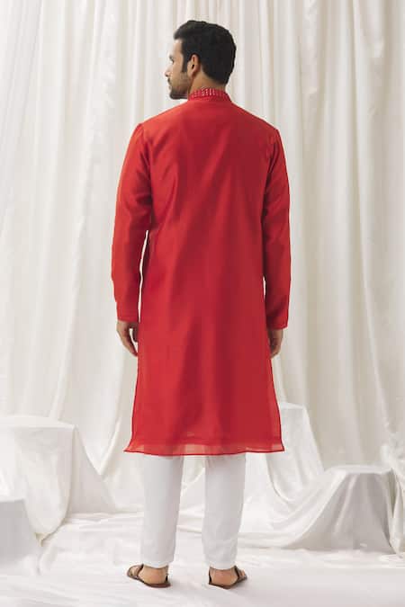 Shop Aariyana Couture Orange Silk, Cotton, Polyester Mirrors Embellished Kurta With Pant at Aza Fashions Shop_Aariyana Couture_Orange Silk, Cotton, Polyester Mirrors Embellished Kurta With Pant _at_Aza_Fashions