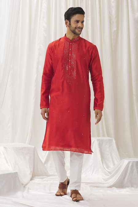 Buy Aariyana Couture Orange Silk, Cotton, Polyester Mirrors Embellished Kurta With Pant Online at Aza Fashions Buy_Aariyana Couture_Orange Silk, Cotton, Polyester Mirrors Embellished Kurta With Pant _Online_at_Aza_Fashions