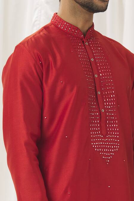 Shop Aariyana Couture Orange Silk, Cotton, Polyester Mirrors Embellished Kurta With Pant Online at Aza Fashions Shop_Aariyana Couture_Orange Silk, Cotton, Polyester Mirrors Embellished Kurta With Pant _Online_at_Aza_Fashions