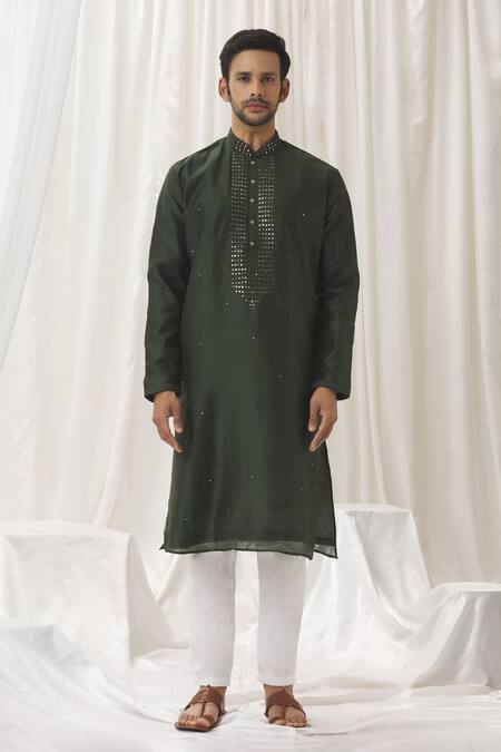 Buy Aariyana Couture Green Silk, Cotton, Polyester Mirrors Embellished Kurta With Pant Online at Aza Fashions Buy_Aariyana Couture_Green Silk, Cotton, Polyester Mirrors Embellished Kurta With Pant _Online_at_Aza_Fashions