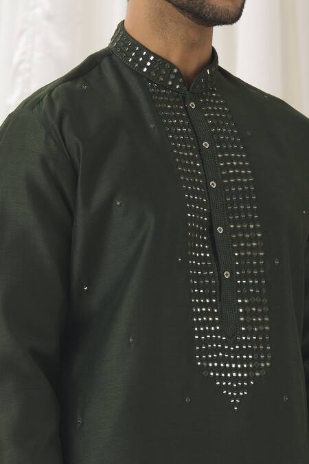 Aariyana Couture Green Silk, Cotton, Polyester Mirrors Embellished Kurta With Pant at Aza Fashions Aariyana Couture_Green Silk, Cotton, Polyester Mirrors Embellished Kurta With Pant _at_Aza_Fashions