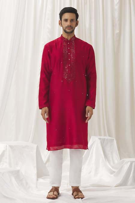 Aariyana Couture Pink Silk, Cotton, Polyester Mirrors Pattern Kurta With Pant Online at Aza Fashions Aariyana Couture_Pink Silk, Cotton, Polyester Mirrors Pattern Kurta With Pant _Online_at_Aza_Fashions