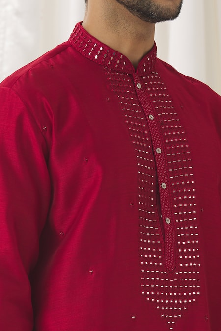 Shop Aariyana Couture Pink Silk, Cotton, Polyester Mirrors Pattern Kurta With Pant Online at Aza Fashions Shop_Aariyana Couture_Pink Silk, Cotton, Polyester Mirrors Pattern Kurta With Pant _Online_at_Aza_Fashions