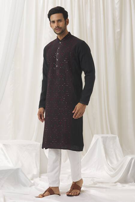 Shop Aariyana Couture Black Silk, Cotton, Polyester Embroidery, Mirrors Thread Floral Kurta With Pant Online at Aza Fashions Shop_Aariyana Couture_Black Silk, Cotton, Polyester Embroidery, Mirrors Thread Floral Kurta With Pant _Online_at_Aza_Fashions