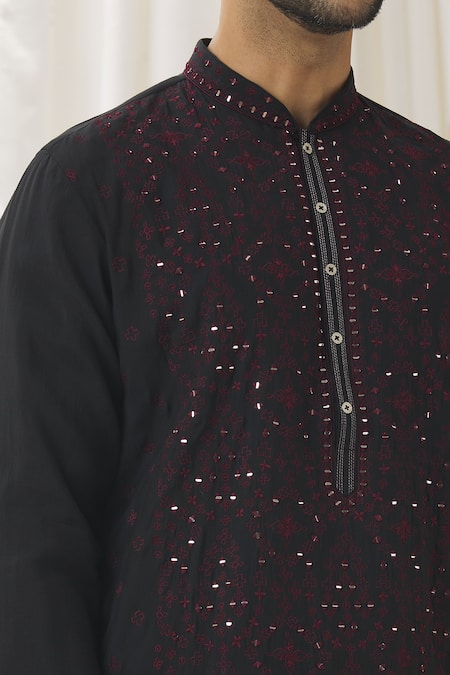 Aariyana Couture Black Silk, Cotton, Polyester Embroidery, Mirrors Thread Floral Kurta With Pant at Aza Fashions Aariyana Couture_Black Silk, Cotton, Polyester Embroidery, Mirrors Thread Floral Kurta With Pant _at_Aza_Fashions