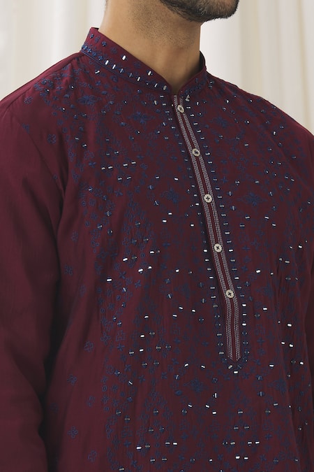 Shop Aariyana Couture Maroon Silk, Cotton, Polyester Embroidery, Mirrors Flower Kurta With Pant Online at Aza Fashions Shop_Aariyana Couture_Maroon Silk, Cotton, Polyester Embroidery, Mirrors Flower Kurta With Pant _Online_at_Aza_Fashions