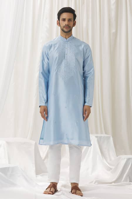 Buy Aariyana Couture Sky Blue Silk, Cotton, Polyester Embroidery Blossom Kurta With Pant Online at Aza Fashions Buy_Aariyana Couture_Sky Blue Silk, Cotton, Polyester Embroidery Blossom Kurta With Pant _Online_at_Aza_Fashions