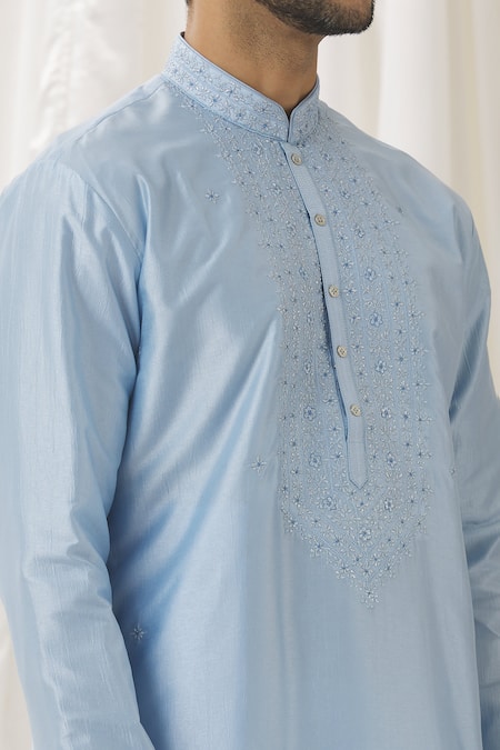 Aariyana Couture Sky Blue Silk, Cotton, Polyester Embroidery Blossom Kurta With Pant at Aza Fashions Aariyana Couture_Sky Blue Silk, Cotton, Polyester Embroidery Blossom Kurta With Pant _at_Aza_Fashions