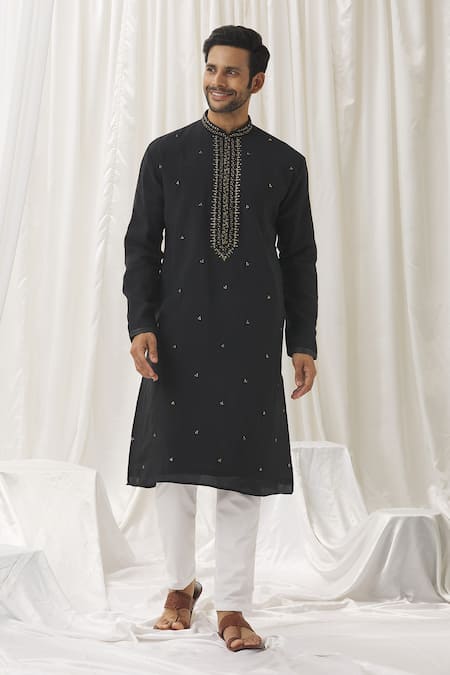 Buy Aariyana Couture Black Silk, Cotton, Polyester Embroidery Foliage Zari Kurta With Pant Online at Aza Fashions Buy_Aariyana Couture_Black Silk, Cotton, Polyester Embroidery Foliage Zari Kurta With Pant _Online_at_Aza_Fashions