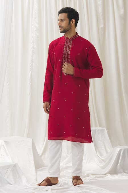 Alaya Advani Red Kurta Silk Embroidered Zari Foliage Vine With Pant