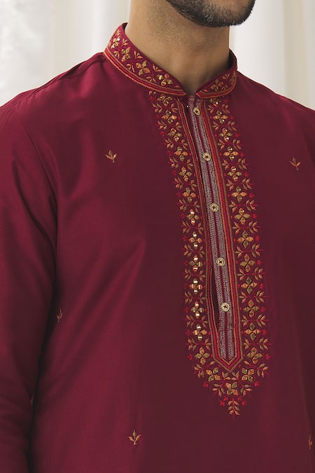 Aariyana Couture Maroon Silk, Cotton, Polyester Embroidery Straight Kurta With Pant at Aza Fashions Aariyana Couture_Maroon Silk, Cotton, Polyester Embroidery Straight Kurta With Pant _at_Aza_Fashions