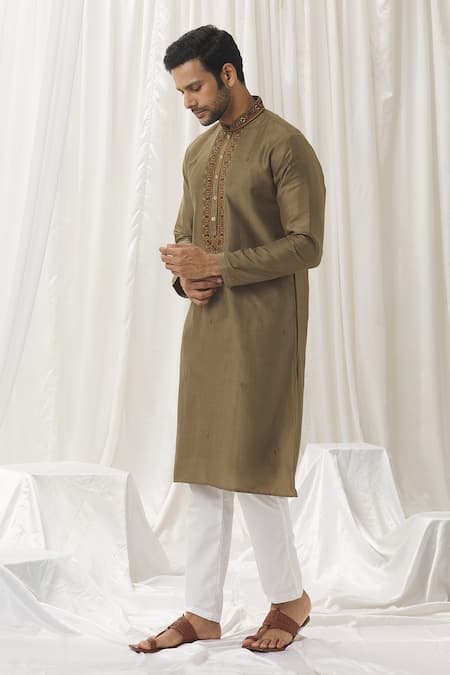 Buy Aariyana Couture Green Silk, Cotton, Polyester Embroidery Placket Kurta With Pant Online at Aza Fashions Buy_Aariyana Couture_Green Silk, Cotton, Polyester Embroidery Placket Kurta With Pant _Online_at_Aza_Fashions