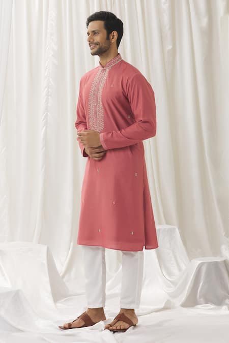 Aariyana Couture Pink Silk, Cotton, Polyester Embroidery Floret Butti Kurta With Pant Online at Aza Fashions Aariyana Couture_Pink Silk, Cotton, Polyester Embroidery Floret Butti Kurta With Pant _Online_at_Aza_Fashions