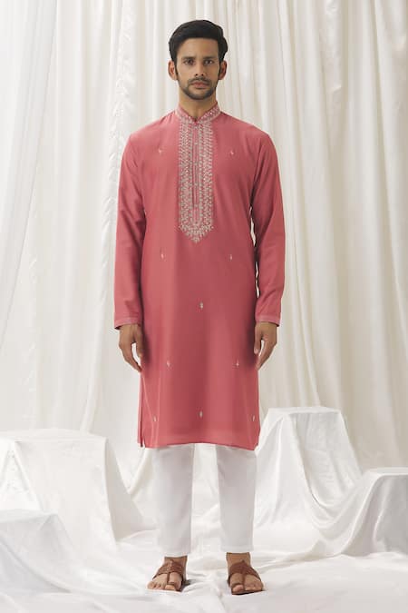 Buy Aariyana Couture Pink Silk, Cotton, Polyester Embroidery Floret Butti Kurta With Pant Online at Aza Fashions Buy_Aariyana Couture_Pink Silk, Cotton, Polyester Embroidery Floret Butti Kurta With Pant _Online_at_Aza_Fashions