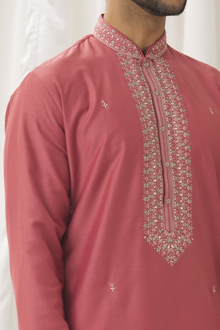 Shop Aariyana Couture Pink Silk, Cotton, Polyester Embroidery Floret Butti Kurta With Pant Online at Aza Fashions Shop_Aariyana Couture_Pink Silk, Cotton, Polyester Embroidery Floret Butti Kurta With Pant _Online_at_Aza_Fashions