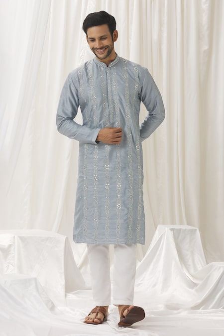 Buy Aariyana Couture Blue Silk, Cotton, Polyester Mirrors Embroidered Straight Kurta With Pant Online at Aza Fashions Buy_Aariyana Couture_Blue Silk, Cotton, Polyester Mirrors Embroidered Straight Kurta With Pant _Online_at_Aza_Fashions