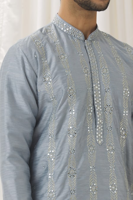 Shop Aariyana Couture Blue Silk, Cotton, Polyester Mirrors Embroidered Straight Kurta With Pant Online at Aza Fashions Shop_Aariyana Couture_Blue Silk, Cotton, Polyester Mirrors Embroidered Straight Kurta With Pant _Online_at_Aza_Fashions