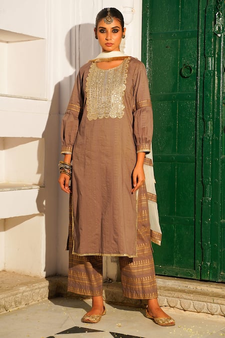 The Home Affair Sequin Embroidered Kurta Palazzo Set 