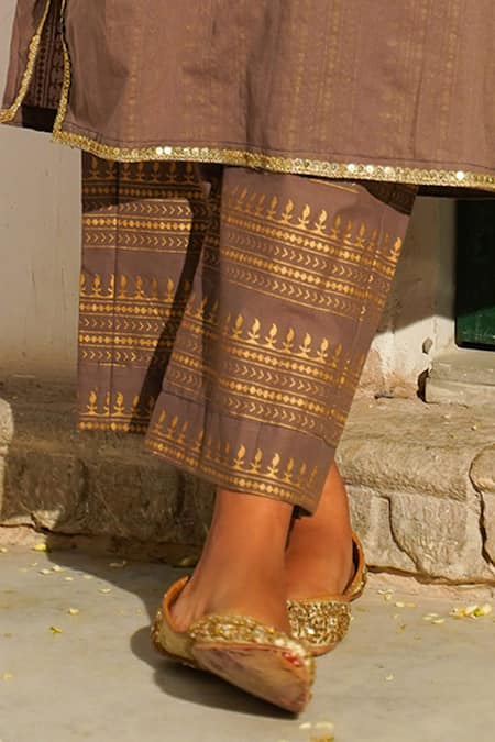 Buy The Home Affair Grey Cotton Sequins, Zari Round Neck Embroidered Kurta Palazzo Set Online at Aza Fashions Buy_The Home Affair_Grey Cotton Sequins, Zari Round Neck Embroidered Kurta Palazzo Set _Online_at_Aza_Fashions