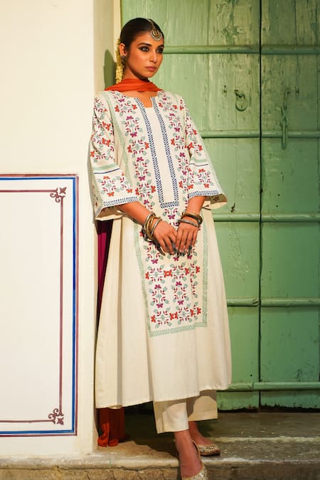 The Home Affair A Line Floral Print Kurta Palazzo Set