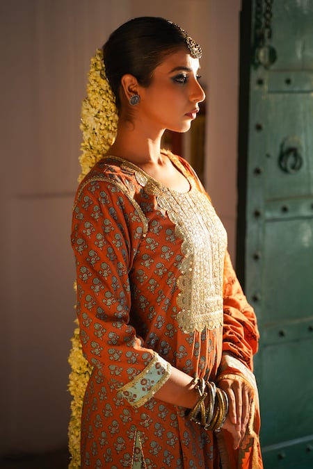 Buy The Home Affair Orange Cotton Sequins, Embroidery Round Neck Kurta Palazzo Set Online at Aza Fashions Buy_The Home Affair_Orange Cotton Sequins, Embroidery Round Neck Kurta Palazzo Set _Online_at_Aza_Fashions